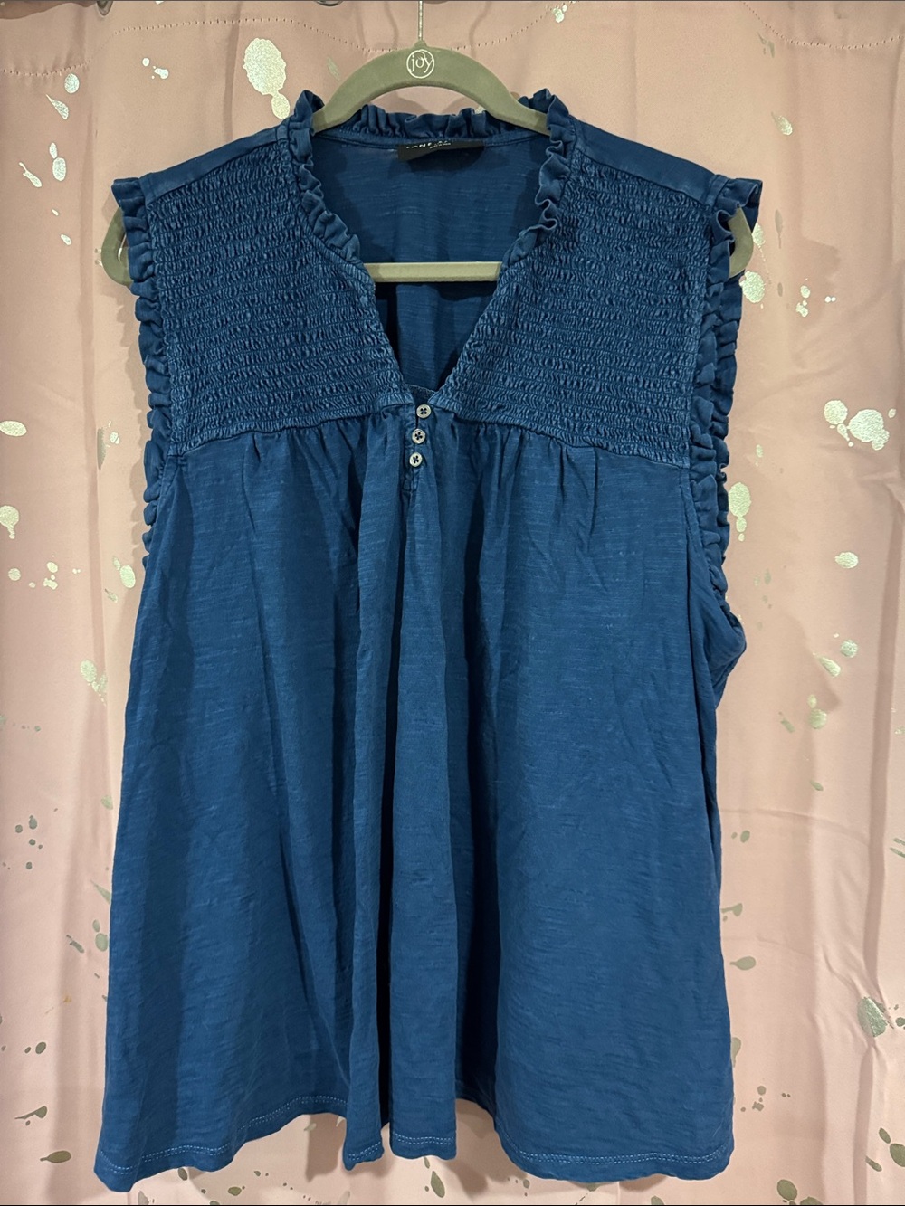 Blue Smocked Sleeveless Women's Top